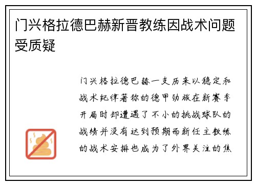 门兴格拉德巴赫新晋教练因战术问题受质疑