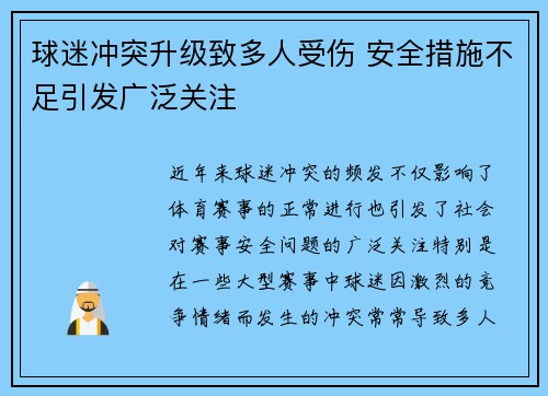 球迷冲突升级致多人受伤 安全措施不足引发广泛关注