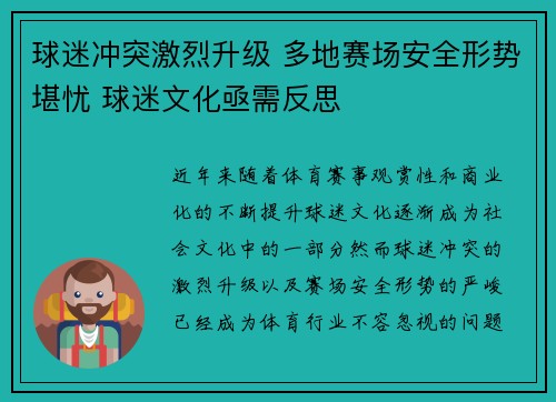 球迷冲突激烈升级 多地赛场安全形势堪忧 球迷文化亟需反思